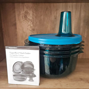 Tupperware Tupperwave Stack Cooker Parrotfish Blue 7 pc. Microwave